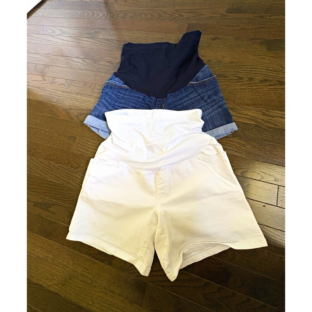Liz Lange Maternity Lot 2 Shorts Blue Denim & White Denim Solid S/P 4-6 stretch
